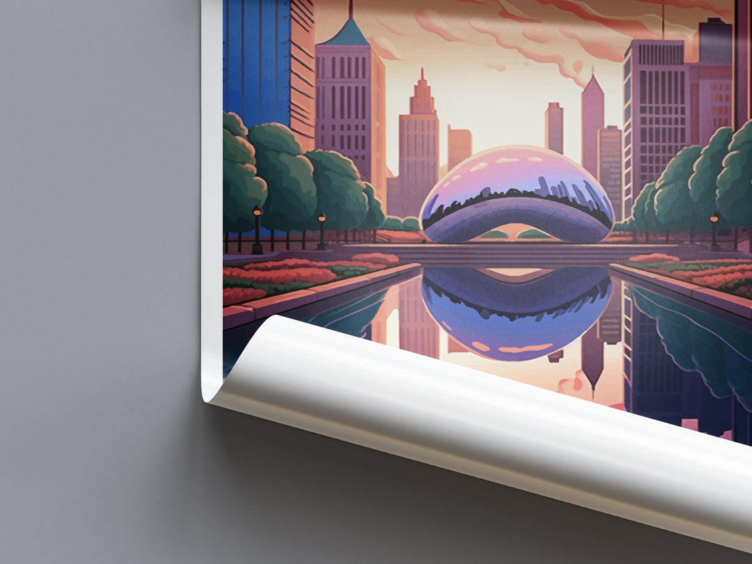 Chicago Travel Print Wall Art Chicago Wall Hanging Home Décor Chicago Gift Art Lovers Illinois Art Lover Gift Millennium Park Chicago Gift
