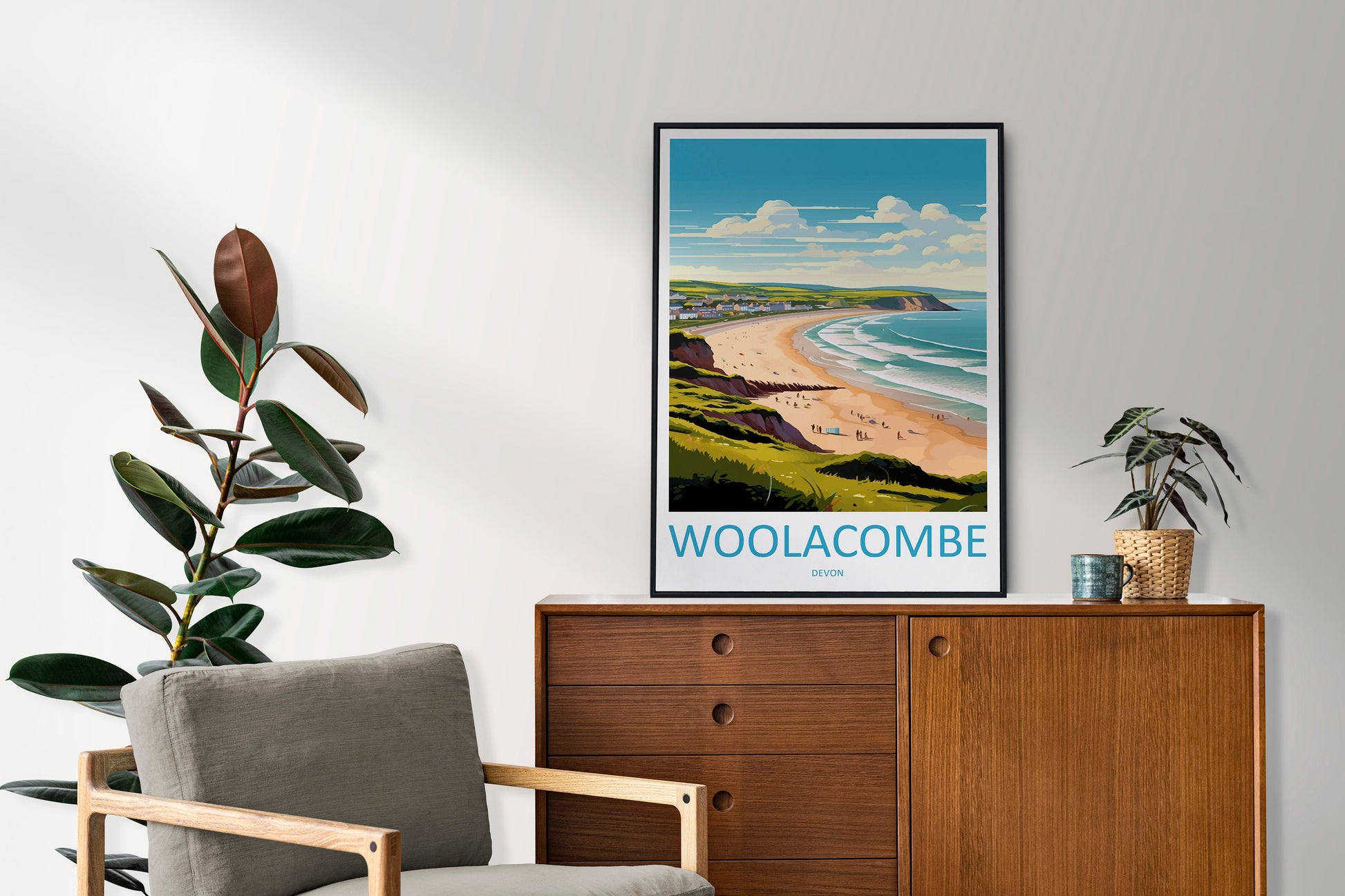 Woolacombe Travel Print Wall Art Woolacombe Wall Hanging Home Decor Woolacombe Gift Art Lovers Wall Art Devon Travel Art