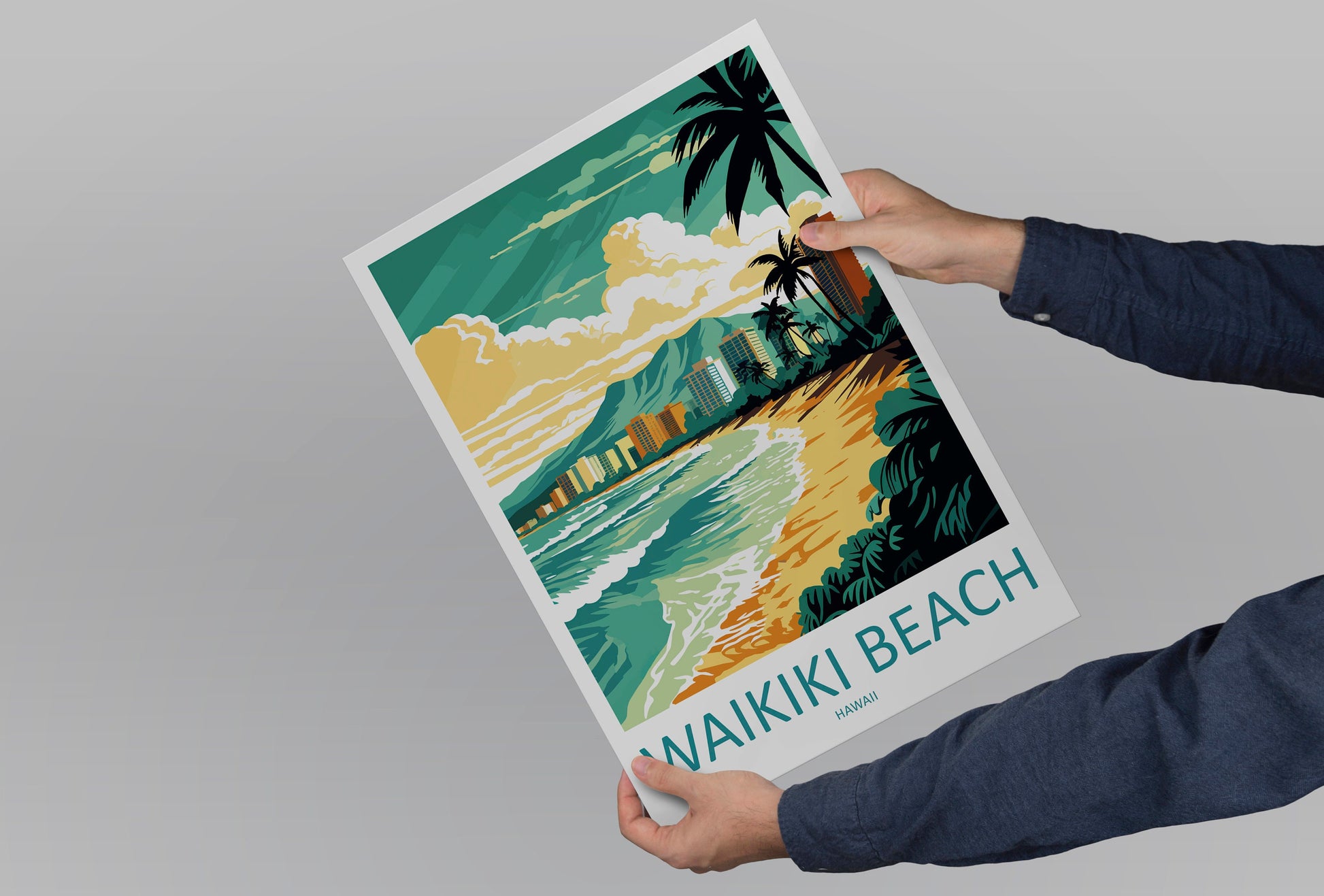 Waikiki Beach Travel Print Wall Art Waikiki Beach Wall Hanging Home Décor Waikiki Beach Gift Art Lovers Hawaii Art Lover Gift Print Artwork