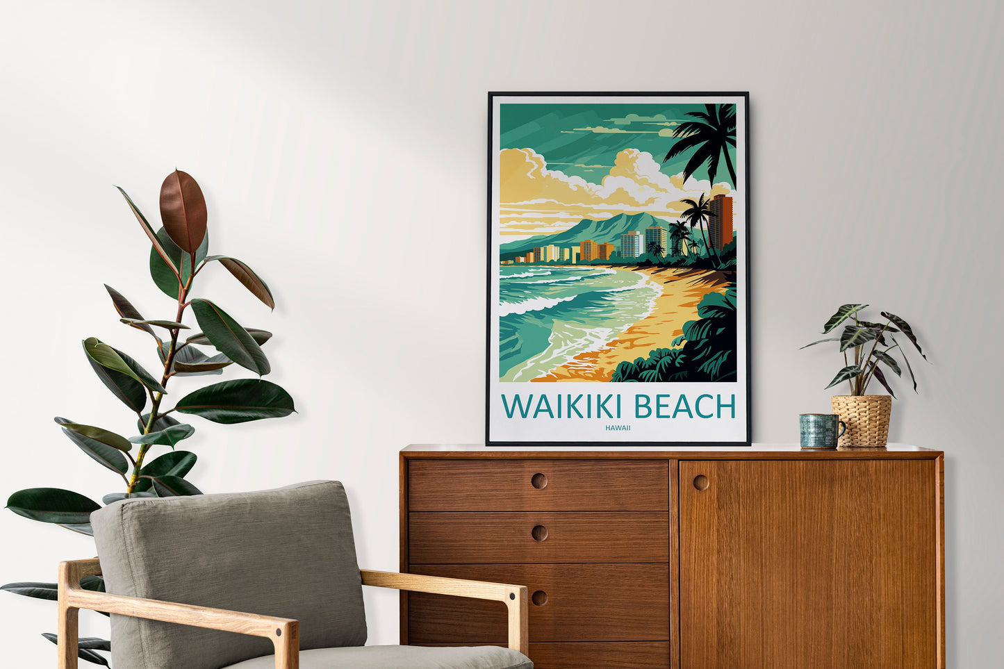 Waikiki Beach Travel Print Wall Art Waikiki Beach Wall Hanging Home Décor Waikiki Beach Gift Art Lovers Hawaii Art Lover Gift Print Artwork