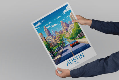 Austin Travel Print Wall Art Austin Wall Hanging Home Décor Austin Gift Art Lovers Texas Art Lover Gift Texas Travel Poster Artwork