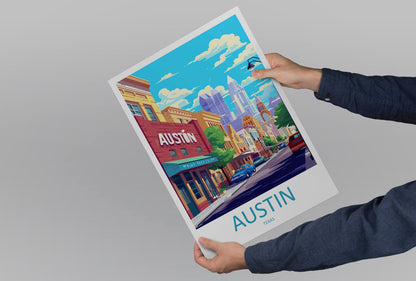 Austin Travel Print Wall Art Austin Wall Hanging Home Décor Austin Gift Art Lovers Texas Art Lover Gift Texas Travel Poster Artwork