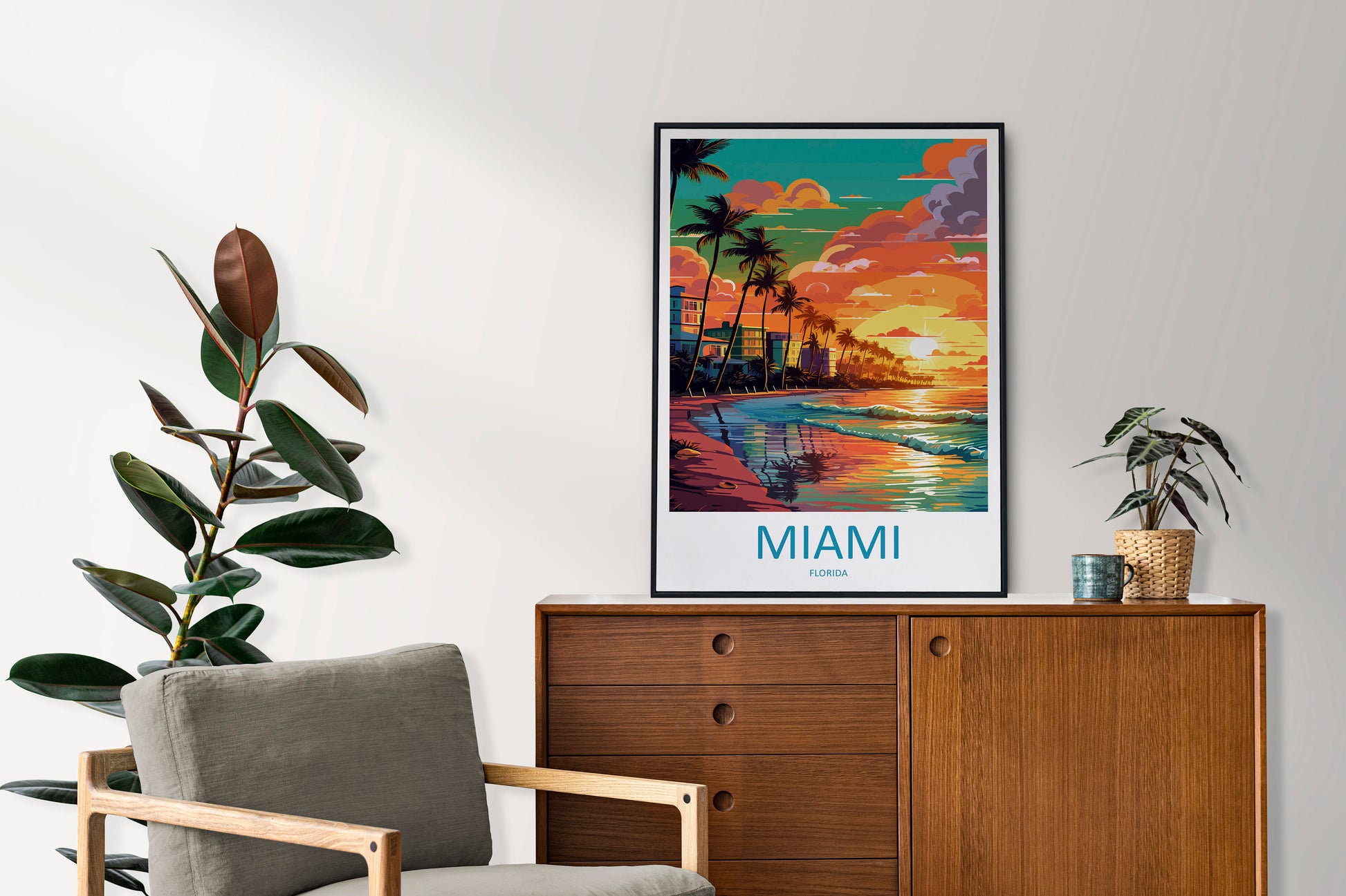 Miami Beach Travel Print Wall Art Miami Beach Wall Hanging Home Décor Miami Beach Gift Art Lovers Florida Art Lover Gift Florida Print
