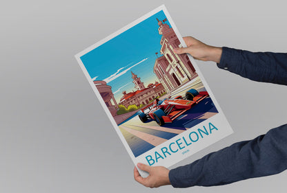 Barcelona Travel Print Wall Decor Barcelona Circuit Poster Motorsport Travel Print Art Print Racing Illustration Spain Race car Travel Art