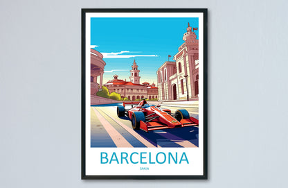 Barcelona Travel Print Wall Decor Barcelona Circuit Poster Motorsport Travel Print Art Print Racing Illustration Spain Race car Travel Art