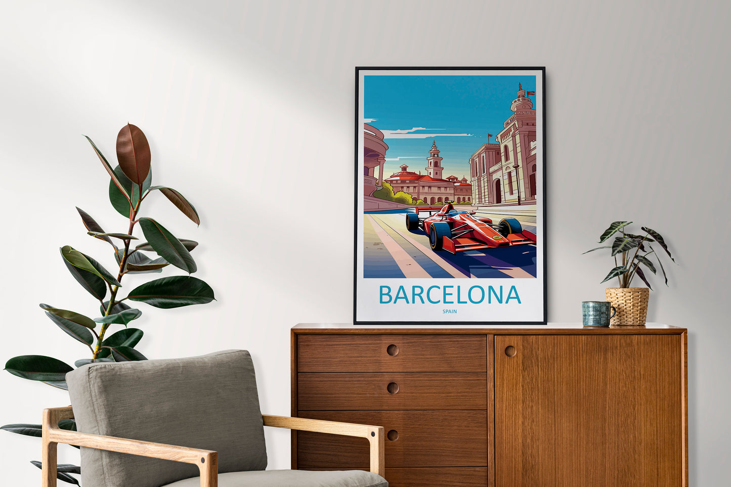 Barcelona Travel Print Wall Decor Barcelona Circuit Poster Motorsport Travel Print Art Print Racing Illustration Spain Race car Travel Art