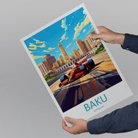 Baku Travel Print Wall Decor Baku Circuit Poster Motorsport Travel Print Art Print Racing Illustration Azerbaijan Race car Travel Art