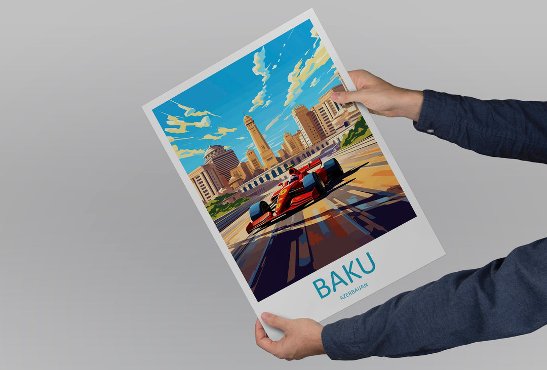 Baku Travel Print Wall Decor Baku Circuit Poster Motorsport Travel Print Art Print Racing Illustration Azerbaijan Race car Travel Art