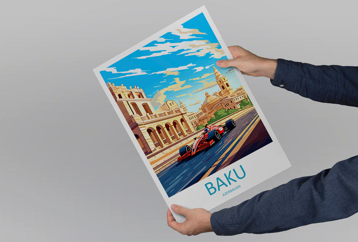 Baku Travel Print Wall Decor Baku Circuit Poster Motorsport Travel Print Art Print Racing Illustration Azerbaijan Race car Travel Art