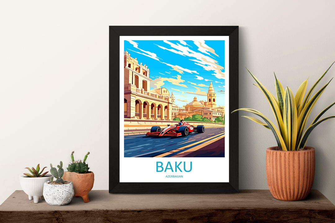 Baku Travel Print Wall Decor Baku Circuit Poster Motorsport Travel Print Art Print Racing Illustration Azerbaijan Race car Travel Art