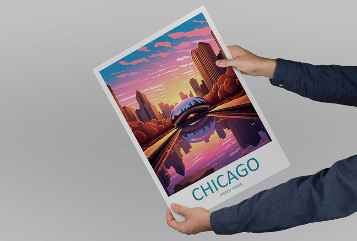 Chicago Travel Print Wall Art Chicago Wall Hanging Home Décor Chicago Gift Art Lovers Illinois Art Lover Gift Millennium Park Chicago Gift