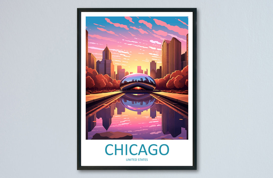Chicago Travel Print Wall Art Chicago Wall Hanging Home Décor Chicago Gift Art Lovers Illinois Art Lover Gift Millennium Park Chicago Gift