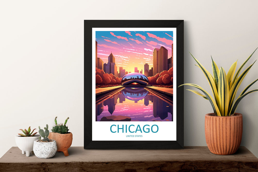 Chicago Travel Print Wall Art Chicago Wall Hanging Home Décor Chicago Gift Art Lovers Illinois Art Lover Gift Millennium Park Chicago Gift