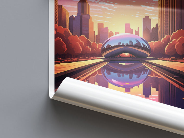 Chicago Travel Print Wall Art Chicago Wall Hanging Home Décor Chicago Gift Art Lovers Illinois Art Lover Gift Millennium Park Chicago Gift