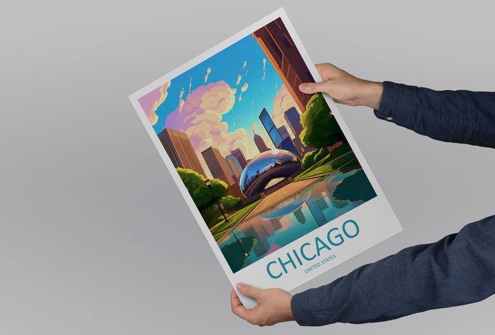 Chicago Travel Print Wall Art Chicago Wall Hanging Home Décor Chicago Gift Art Lovers Illinois Art Lover Gift Millennium Park Chicago Gift