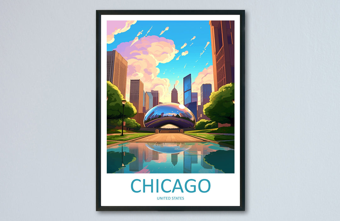 Chicago Travel Print Wall Art Chicago Wall Hanging Home Décor Chicago Gift Art Lovers Illinois Art Lover Gift Millennium Park Chicago Gift