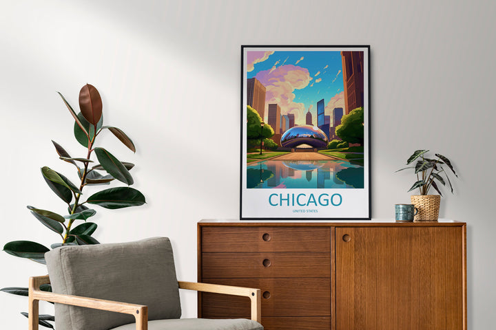 Chicago Travel Print Wall Art Chicago Wall Hanging Home Décor Chicago Gift Art Lovers Illinois Art Lover Gift Millennium Park Chicago Gift