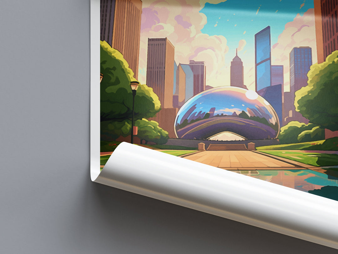 Chicago Travel Print Wall Art Chicago Wall Hanging Home Décor Chicago Gift Art Lovers Illinois Art Lover Gift Millennium Park Chicago Gift