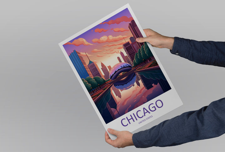 Chicago Travel Print Wall Art Chicago Wall Hanging Home Décor Chicago Gift Art Lovers Illinois Art Lover Gift Millennium Park Chicago Gift