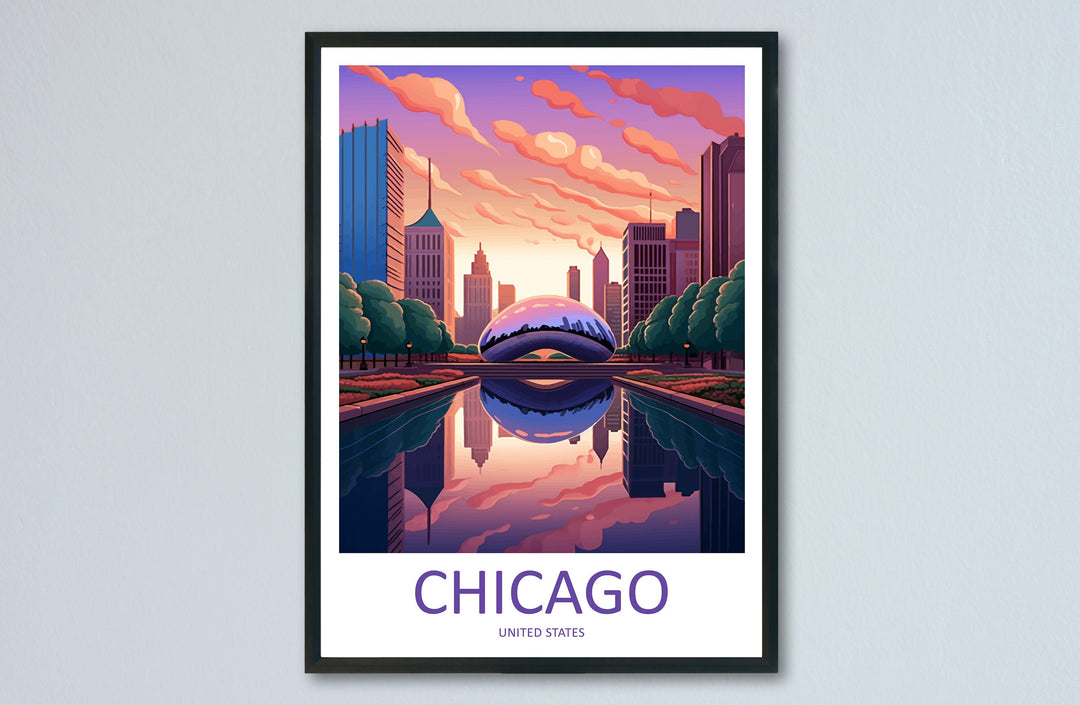 Chicago Travel Print Wall Art Chicago Wall Hanging Home Décor Chicago Gift Art Lovers Illinois Art Lover Gift Millennium Park Chicago Gift