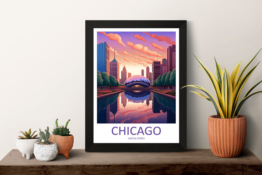 Chicago Travel Print Wall Art Chicago Wall Hanging Home Décor Chicago Gift Art Lovers Illinois Art Lover Gift Millennium Park Chicago Gift