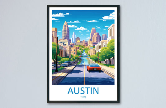 Austin Travel Print Wall Art Austin Wall Hanging Home Décor Austin Gift Art Lovers Texas Art Lover Gift Texas Travel Poster Artwork