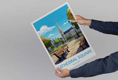 Cathedral Square Travel Print Wall Art Cathedral Square Wall Hanging Home Décor Cathedral Square Gift Art Lovers New Zealand Travel Print