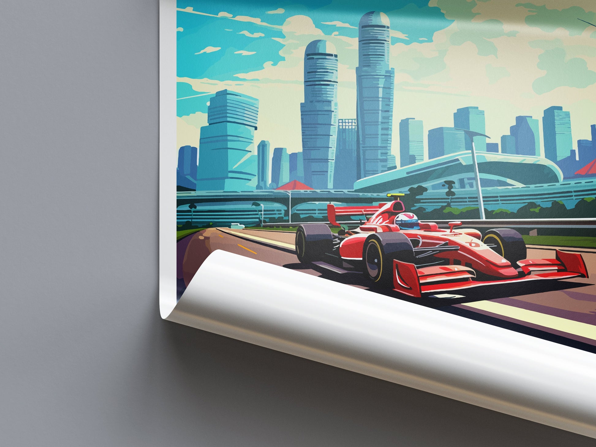 Singapore Travel Print Wall Decor Singapore Circuit Poster Motorsport Travel Print Art Print Racing Illustration Singapore Race car Art