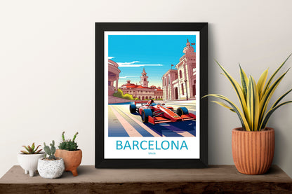 Barcelona Travel Print Wall Decor Barcelona Circuit Poster Motorsport Travel Print Art Print Racing Illustration Spain Race car Travel Art