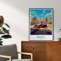 Baku Travel Print Wall Decor Baku Circuit Poster Motorsport Travel Print Art Print Racing Illustration Azerbaijan Race car Travel Art