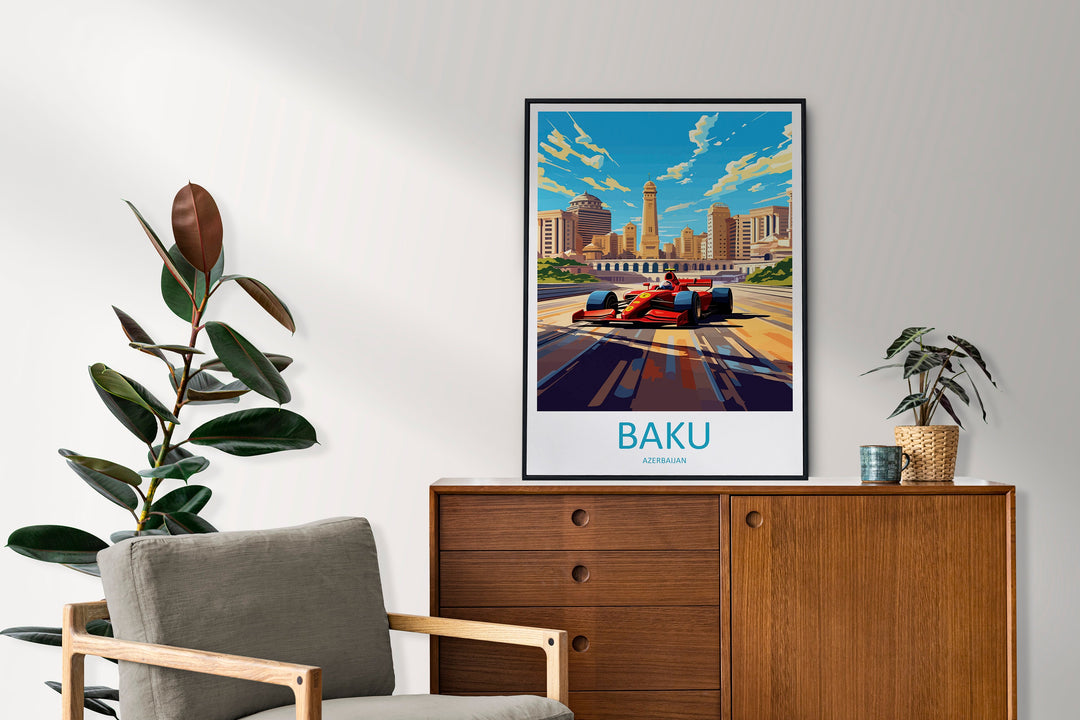 Baku Travel Print Wall Decor Baku Circuit Poster Motorsport Travel Print Art Print Racing Illustration Azerbaijan Race car Travel Art