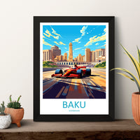 Baku Travel Print Wall Decor Baku Circuit Poster Motorsport Travel Print Art Print Racing Illustration Azerbaijan Race car Travel Art
