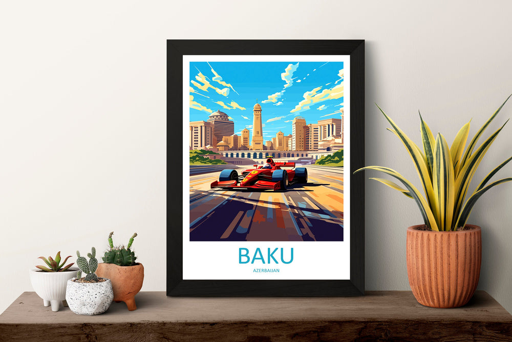 Baku Travel Print Wall Decor Baku Circuit Poster Motorsport Travel Print Art Print Racing Illustration Azerbaijan Race car Travel Art