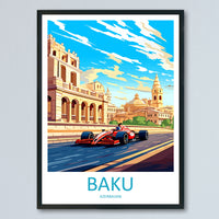Baku Travel Print Wall Decor Baku Circuit Poster Motorsport Travel Print Art Print Racing Illustration Azerbaijan Race car Travel Art