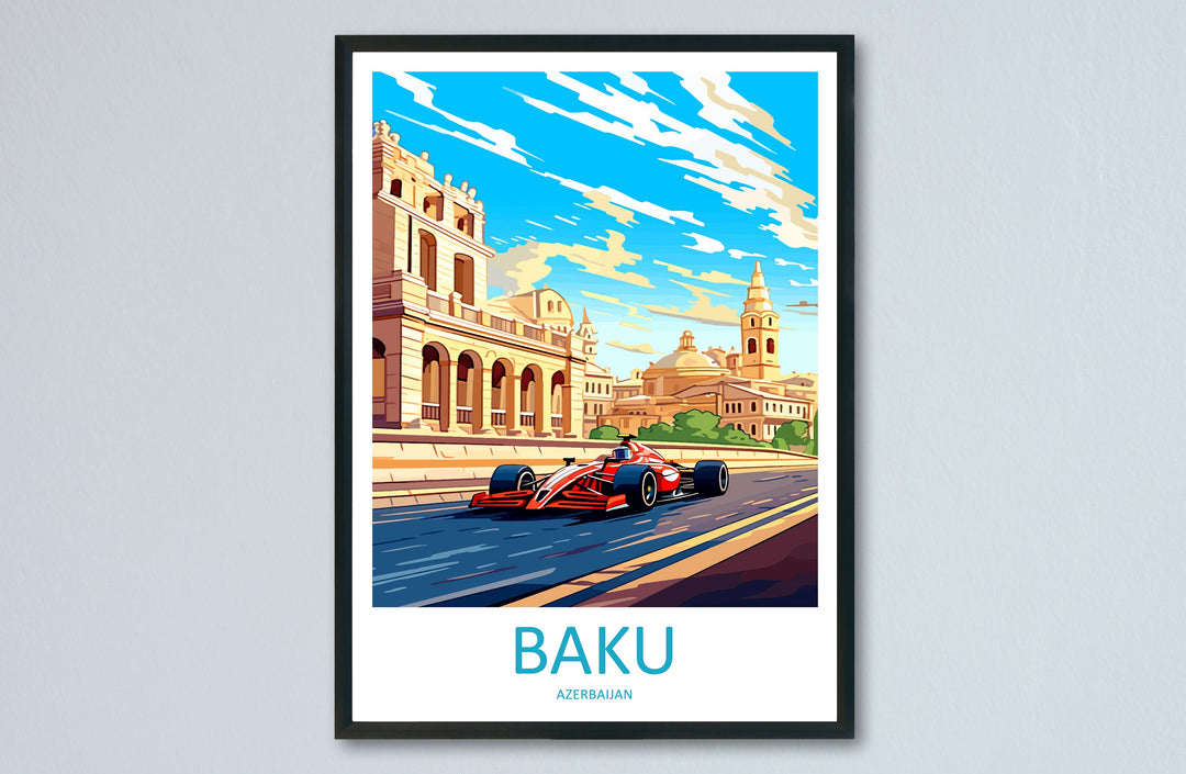 Baku Travel Print Wall Decor Baku Circuit Poster Motorsport Travel Print Art Print Racing Illustration Azerbaijan Race car Travel Art