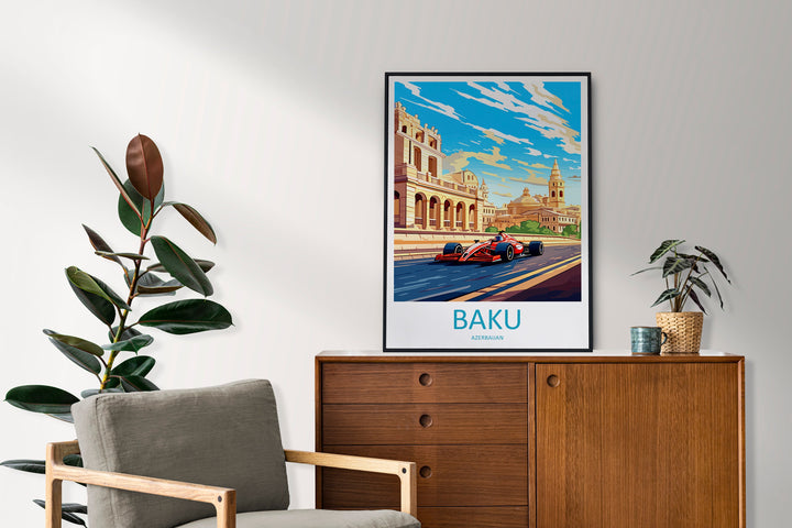 Baku Travel Print Wall Decor Baku Circuit Poster Motorsport Travel Print Art Print Racing Illustration Azerbaijan Race car Travel Art