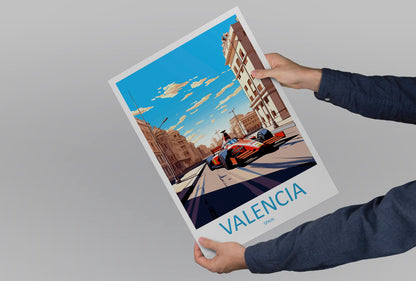 Valencia Travel Print Wall Decor Valencia Circuit Poster Motorsport Travel Print Art Print Racing Illustration Spain Race car Travel Art