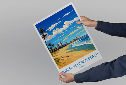 Burleigh Beach Travel Print Wall Art Burleigh Beach Wall Hanging Home Décor Burleigh Beach Gift Art Lovers Wall Art Australia Poster Art