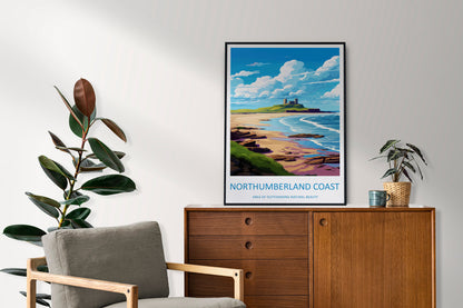 Northumberland Coast Travel Print Wall Art Northumberland Coast Wall Hanging Home Decor Northumberland Coast Gift Art Lovers Wall Art AONB