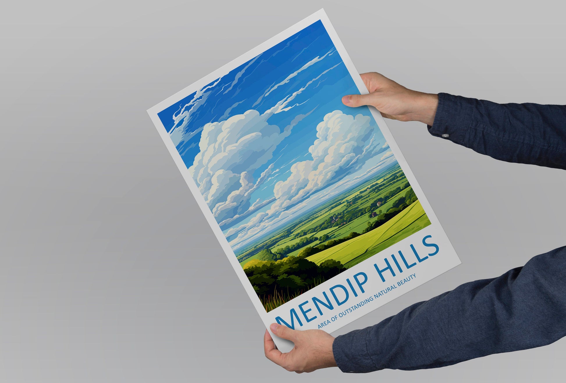 Mendip Hills Travel Print Wall Art Mendip Hills Wall Hanging Home Decor Mendip Hills Gift Art Lovers Wall Art AONB Print Travel Poster