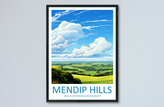 Mendip Hills Travel Print Wall Art Mendip Hills Wall Hanging Home Decor Mendip Hills Gift Art Lovers Wall Art AONB Print Travel Poster