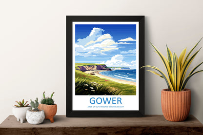 Gower Peninsula Travel Print Wall Art Gower Peninsula Wall Hanging Home Decor Gower Peninsula Gift Art Lovers Wall Art AONB Print