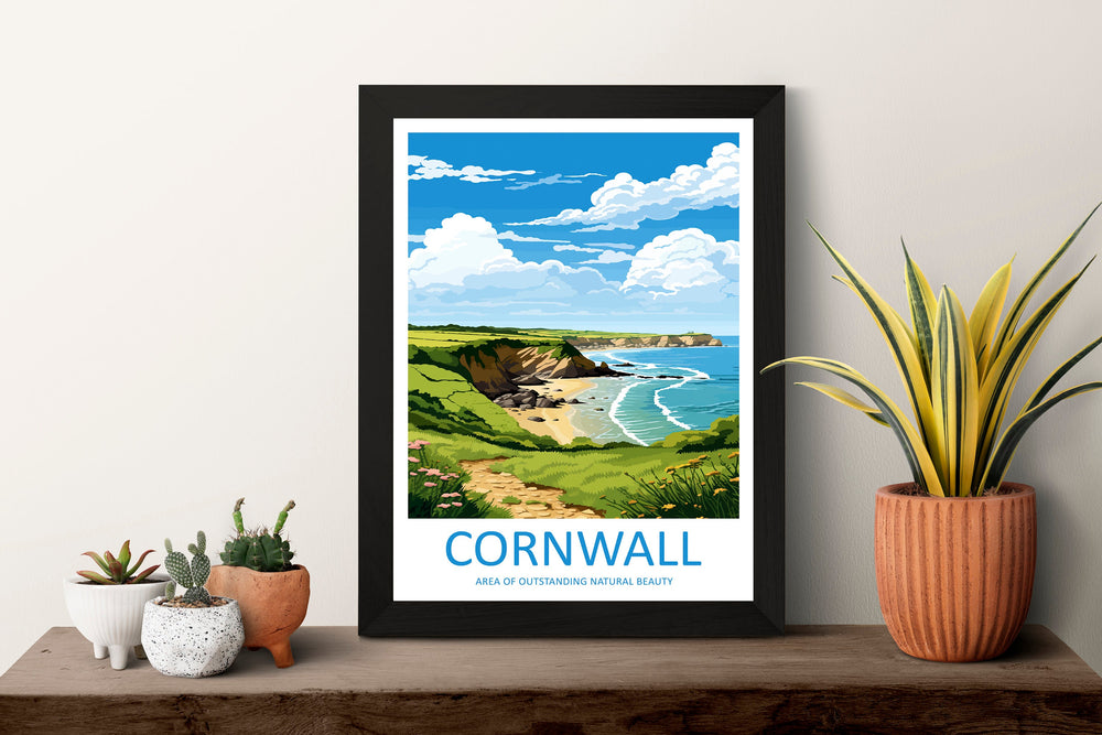 Cornwall Travel Print Wall Art Cornwall Wall Hanging Home Decor Cornwall Gift Art Lovers Wall Art AONB Print