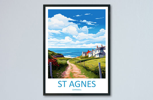 St Agnes Travel Print Wall Art St Agnes Wall Hanging Home Décor St Agnes Gift Art Lovers Cornwall Art Lover Gift