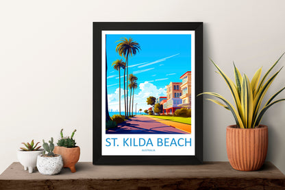 St Kilda Beach Travel Print Wall Art St Kilda Beach Wall Hanging Home Décor St Kilda Beach Gift Art Lovers Wall Art Australia Poster Deco