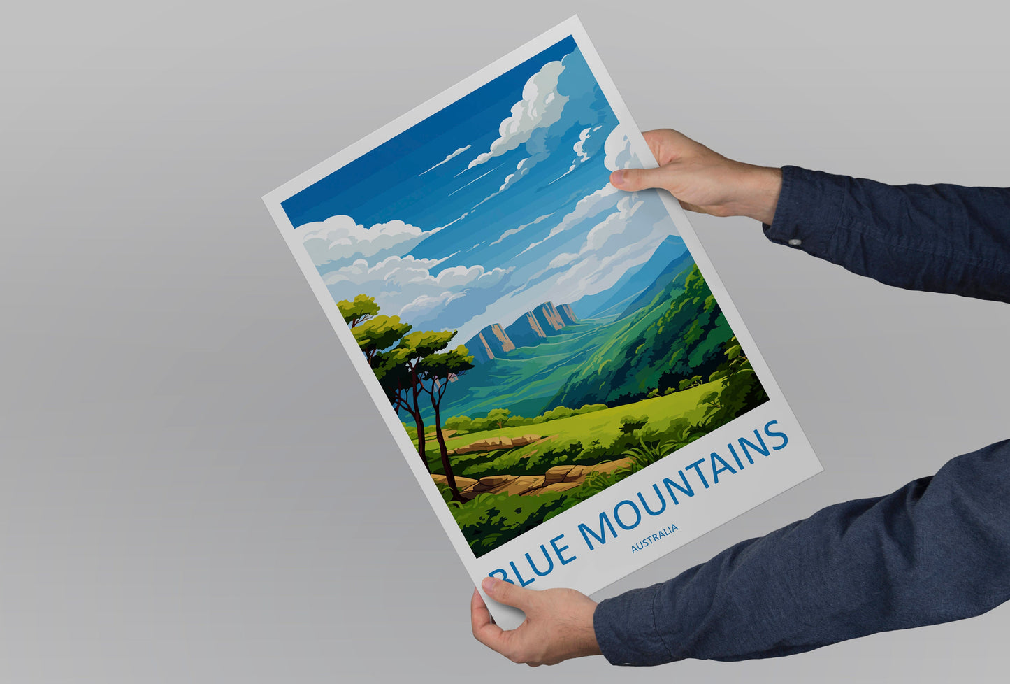 Blue Mountain Travel Print Wall Art Blue Mountain Wall Hanging Home Décor Blue Mountain Gift Art Lovers Wall Art Australia Poster Art