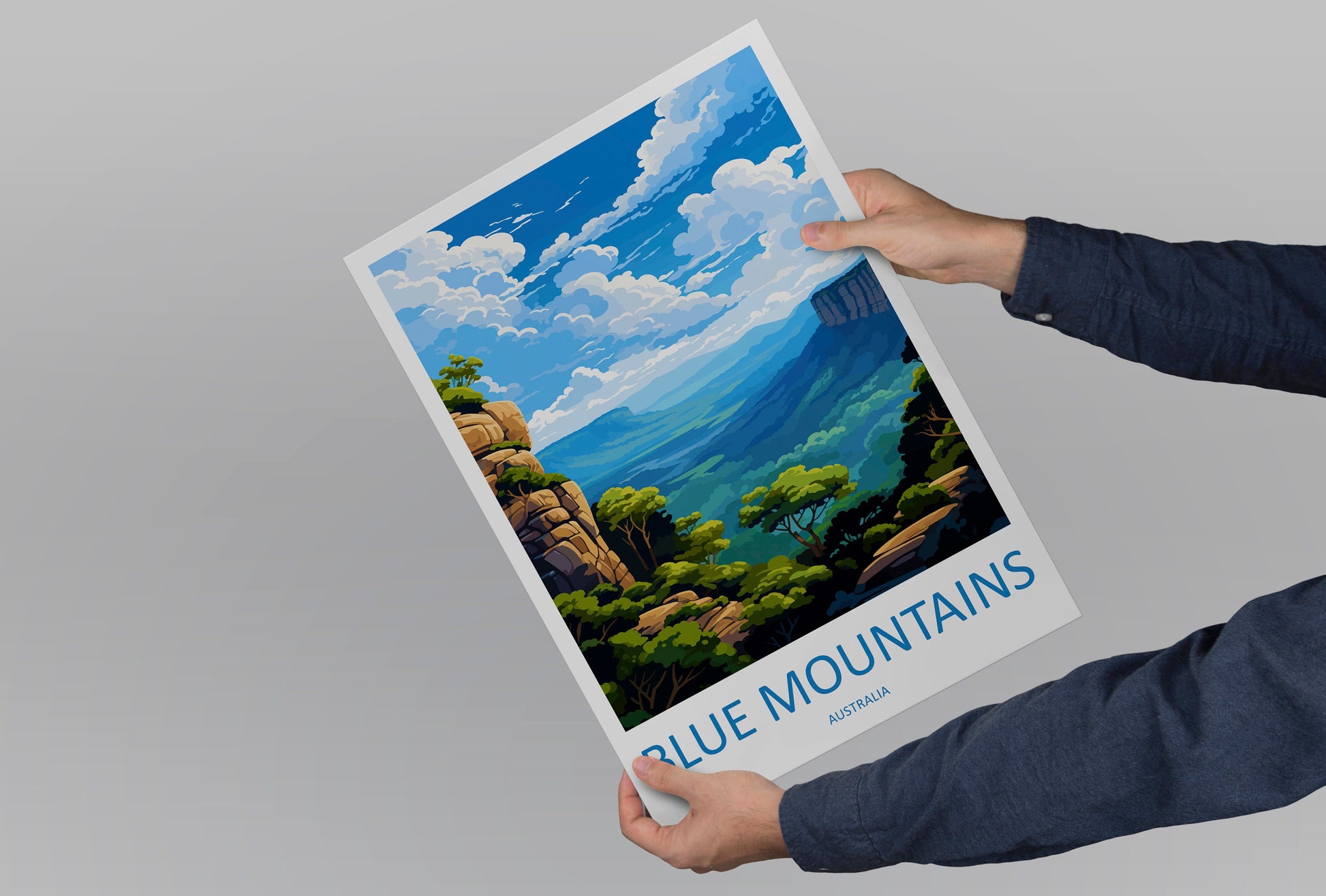 Blue Mountain Travel Print Wall Art Blue Mountain Wall Hanging Home Décor Blue Mountain Gift Art Lovers Wall Art Australia Poster Art