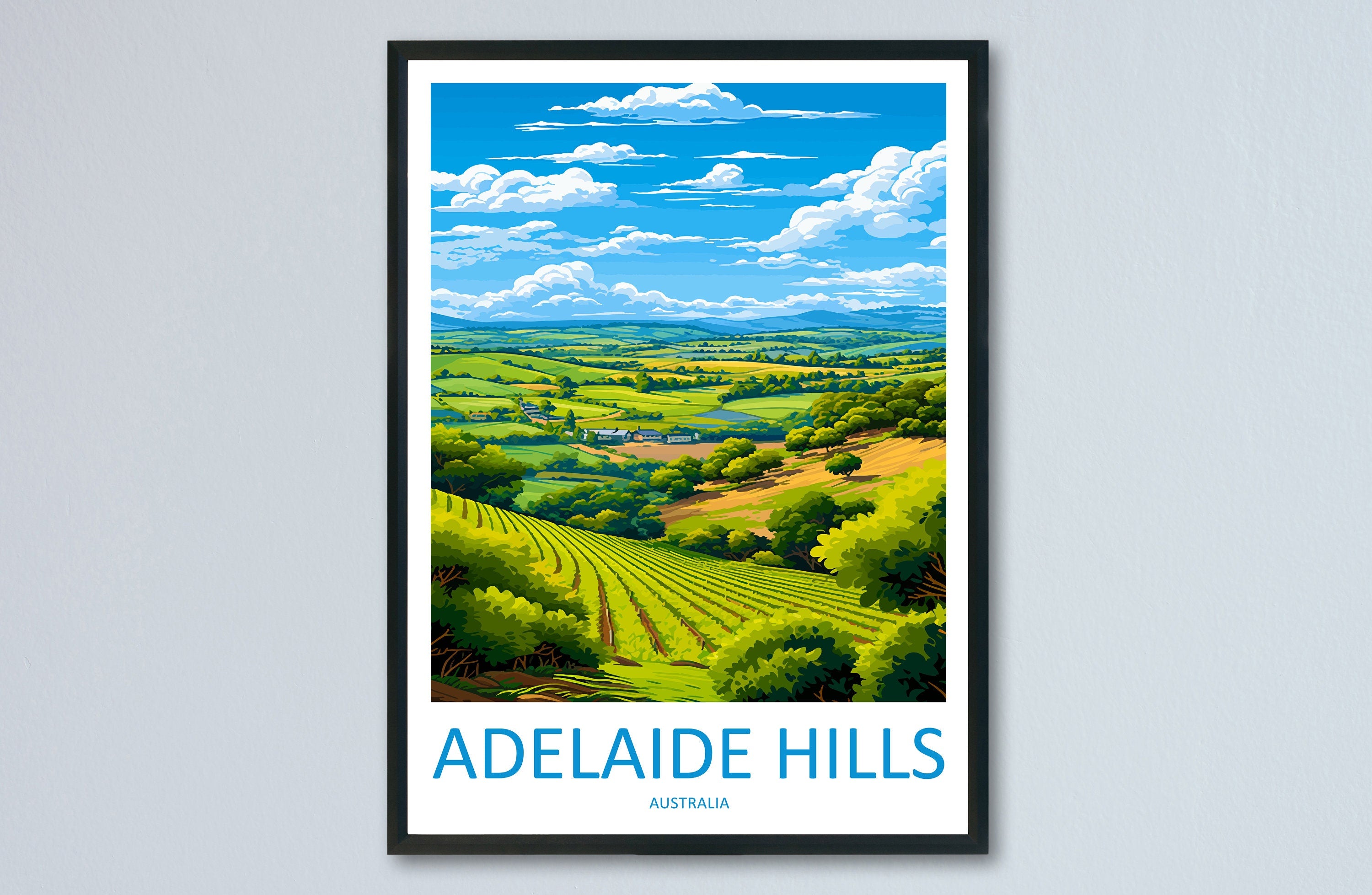 Adelaide Hills Travel Print Wall Art Adelaide Hills Wall Hanging Home Décor Adelaide Hills Gift Art Lovers Wall Art Australia Poster Art