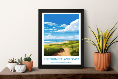 Northumberland Coast Travel Print Wall Art Northumberland Coast Wall Hanging Home Decor Northumberland Coast Gift Art Lovers Wall Art AONB
