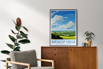 Mendip Hills Travel Print Wall Art Mendip Hills Wall Hanging Home Decor Mendip Hills Gift Art Lovers Wall Art AONB Print Travel Poster